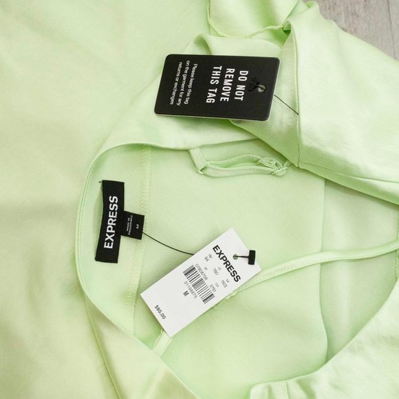 NWT Express Satin Cowl Neck Belted Slip Dress in Lime Cream size M - Picture 4 of 4